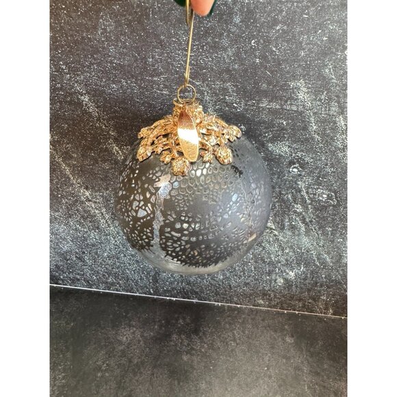 Jason Wu Large Glass Ornament Gold Rhinestone Trimmed Black Lace Designer Tag - Picture 2 of 9